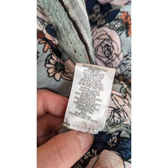 Democracy Women Long Sleeve V-Neck Floral Print Kimono Blouse Blue Size 2X - Picture 11 of 12